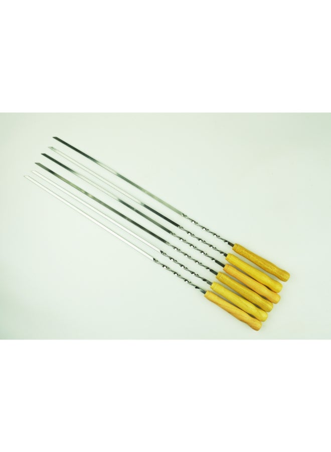 جويوس طقم 6 أسياخ شواء بشفرات مسطحة ومقابض خشبية فضي وبني 50 سم 33008 - Image 2