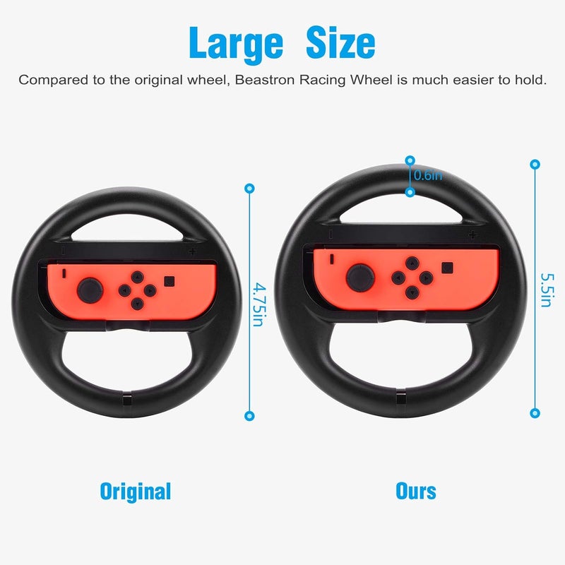 Beastron Racing Games Steering Wheel compatible with Switch Mario Kart, Joy-Con Steering Wheel, Black 2 Pack - Image 5