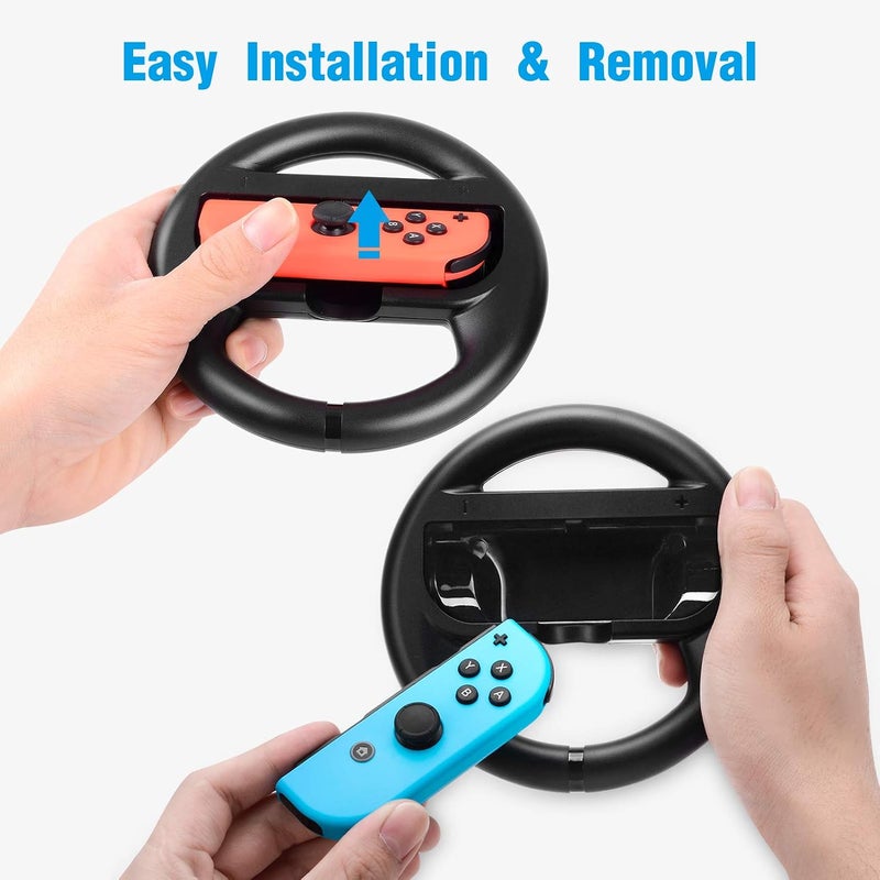 Beastron Racing Games Steering Wheel compatible with Switch Mario Kart, Joy-Con Steering Wheel, Black 2 Pack - Image 4