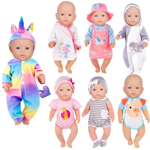 iBayda 7 Sets Baby Doll Clothes  Accessories Include Rompers Dresses and Hats for 1416 Inch 3543cm Newborn Dolls Doll Not Included - Image 1