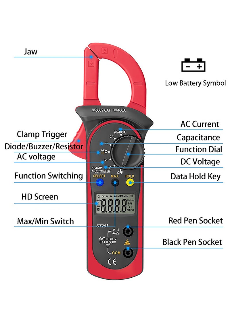 ToolHouse - 4000 Count Digital Clamp Meter, Multimeter Voltage Tester, Auto-ranging Amp Tester, Measuring AC/DC Voltage AC Current Resistance Capacitance Diodes Frequency Continuity - Image 1