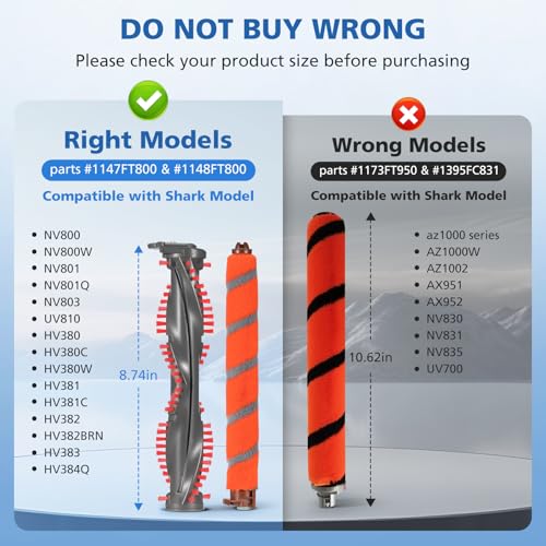 LINNIW Brush Roller Replacement Kit Compatible with Shark DuoClean NV800, NV800W, NV801, NV801Q, NV803, UV810, HV380, HV380C, HV380W, HV381, HV381C, HV382, HV382BRN, HV383, HV384Q Vacuum Cleaner, 8.74IN - Image 3
