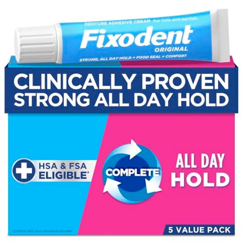 Original Secure Denture Adhesive Cream for Full and Partial Denture Wearers, 2.4oz Pack of 5 - Image 1