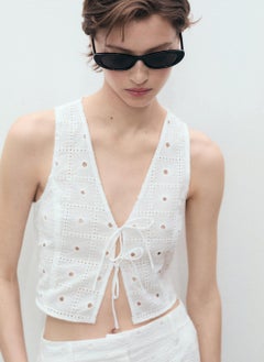MANGO Embroidered Cotton Waistcoat With Bows  - Image 4