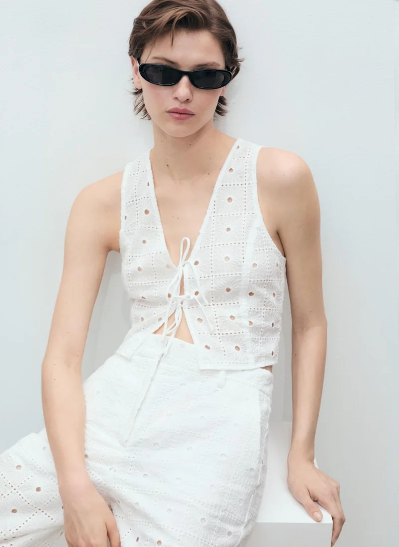 مانجو Embroidered Cotton Waistcoat With Bows