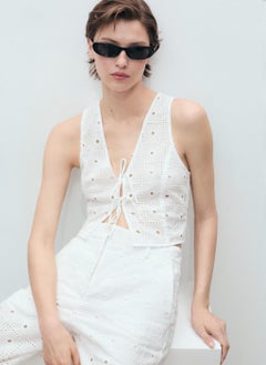 MANGO Embroidered Cotton Waistcoat With Bows  - Image 1