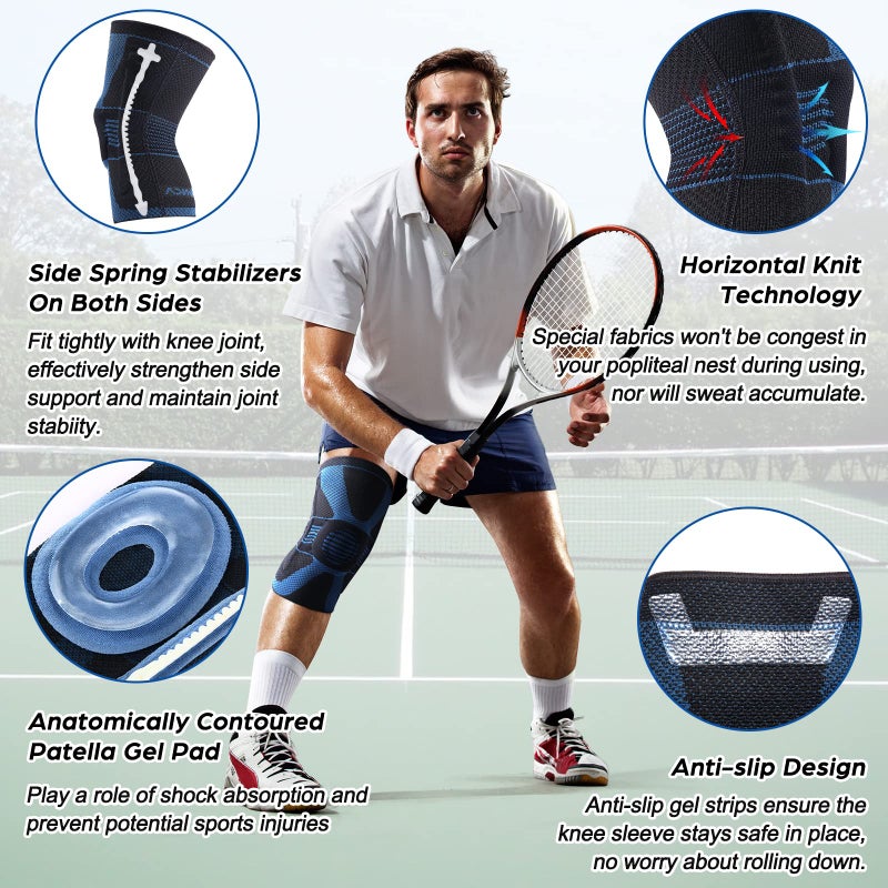 NEENCA Professional Knee Brace for Pain Relief, Medical Knee Compression Sleeve, Knee Support with Horizontal Knit Tech for Meniscus Tear, ACL, Arthritis, Joint Pain, Runner, Workout- FSA/HSA APPROVED - Image 3