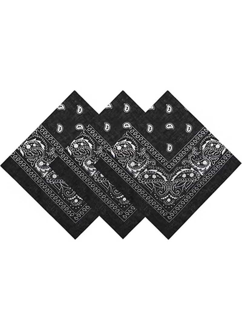 3 PCS Paisley Print Bandanas Multi-Purpose Assorted Cowboy Bandanas Unisex Head Wrap Scarf Wristband for Adults and Kids 22x22 inch Black - Image 1