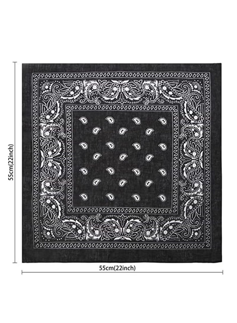3 PCS Paisley Print Bandanas Multi-Purpose Assorted Cowboy Bandanas Unisex Head Wrap Scarf Wristband for Adults and Kids 22x22 inch Black - Image 5