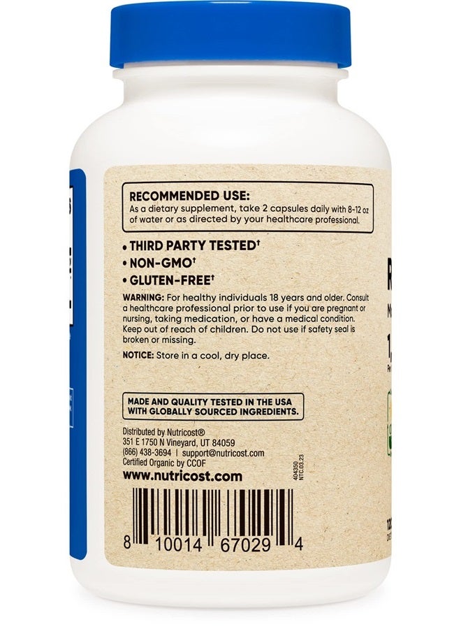 Nutricost كبسولات فطر الريشي 1500 ملغ، 60 حصة - معتمد من CCOF مصنوع من فطر الريشي العضوي، نباتي، خالي من الغلوتين، 750 ملغ لكل كبسولة، 120 كبسولة - Image 1