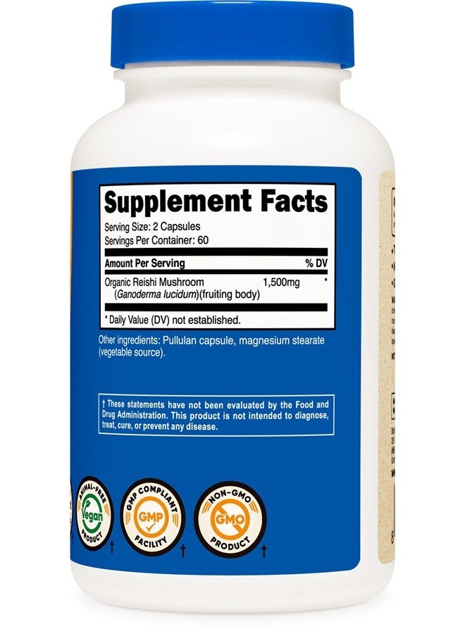 Nutricost كبسولات فطر الريشي 1500 ملغ، 60 حصة - معتمد من CCOF مصنوع من فطر الريشي العضوي، نباتي، خالي من الغلوتين، 750 ملغ لكل كبسولة، 120 كبسولة - Image 2