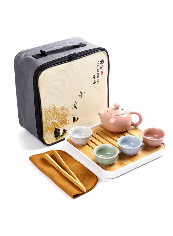 Outdoor Portable Travel Kung Fu Tea Set Ceramic Tea Set One Pot Four Cups Complete Set Gift Printed Logo