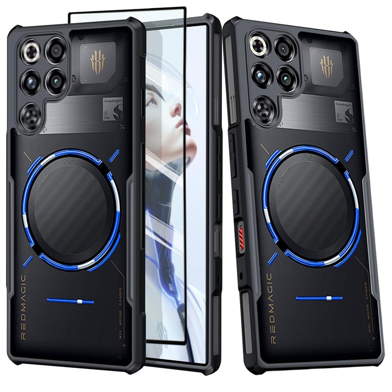 Guizzcg Gaming Case for Red Magic 11 Pro/11 Pro+, Military Grade Airbags Shockproof Drop Protection Soft TPU + Hard PC Back Cover [1 Tempered Film],Black - Image 1