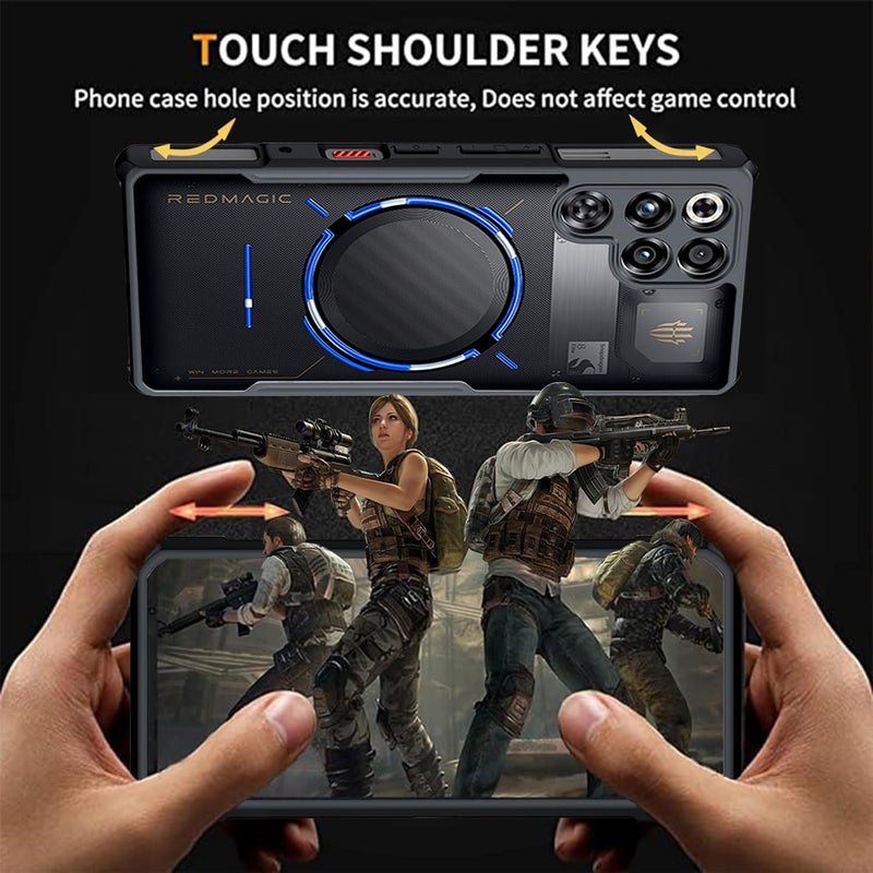 Guizzcg Gaming Case for Red Magic 11 Pro/11 Pro+, Military Grade Airbags Shockproof Drop Protection Soft TPU + Hard PC Back Cover [1 Tempered Film],Black - Image 2