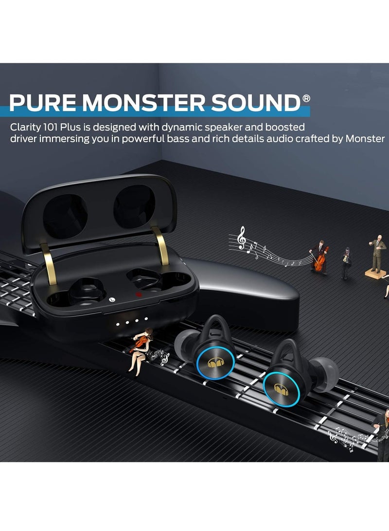 Monster Clarity 101Plus AirLinks Wireless Earbuds, Bluetooth 5.0 in-Ear Headphones with Charging Case, Stereo Earphones Deep Bass Sound, Built-in Mic, Clear Call, Water Resistant Design for Sports  - Image 3