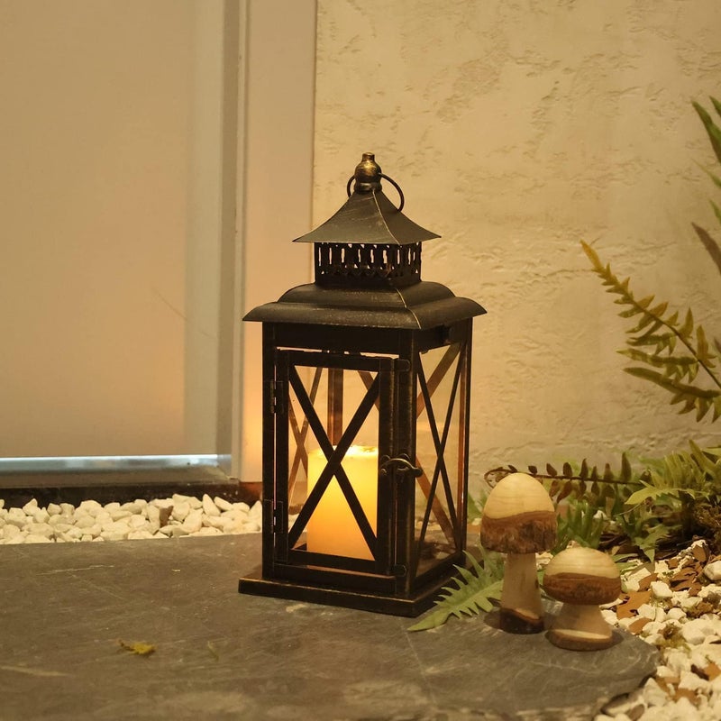 DECORKEY Lantern Decorative Indoor & Outdoor, Large Hanging Candle Lanterns Home Decor, Vintage Metal Candle Holders for Front Porch Patio Wedding Party, Halloween Christmas Decorations (Black) - Image 5