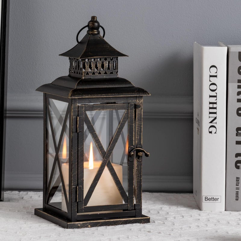 DECORKEY Lantern Decorative Indoor & Outdoor, Large Hanging Candle Lanterns Home Decor, Vintage Metal Candle Holders for Front Porch Patio Wedding Party, Halloween Christmas Decorations (Black) - Image 1