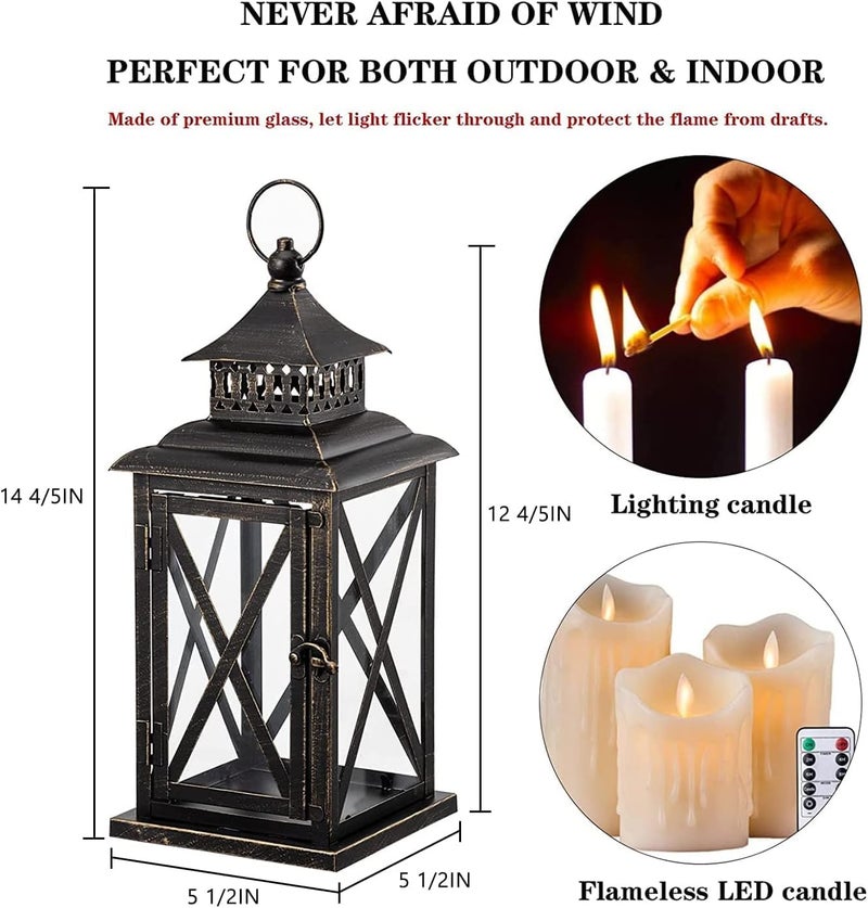 DECORKEY Lantern Decorative Indoor & Outdoor, Large Hanging Candle Lanterns Home Decor, Vintage Metal Candle Holders for Front Porch Patio Wedding Party, Halloween Christmas Decorations (Black) - Image 4
