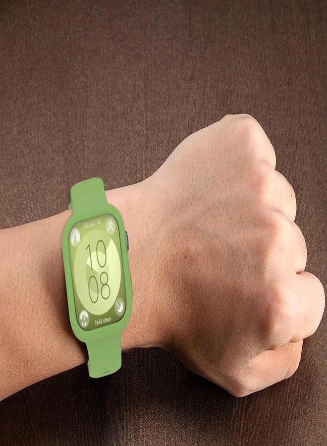 جراب حماية متوافق مع ساعة هواوي Watch Fit 3 مع سوار، سوار معصم متين للرجال والنساء، سوار معصم رياضي خفيف الوزن من السيليكون، حزام واقٍ مصمم خصيصًا لحماية ساعة هواوي Watch Fit 3 من السقوط (أخضر) - Image 3