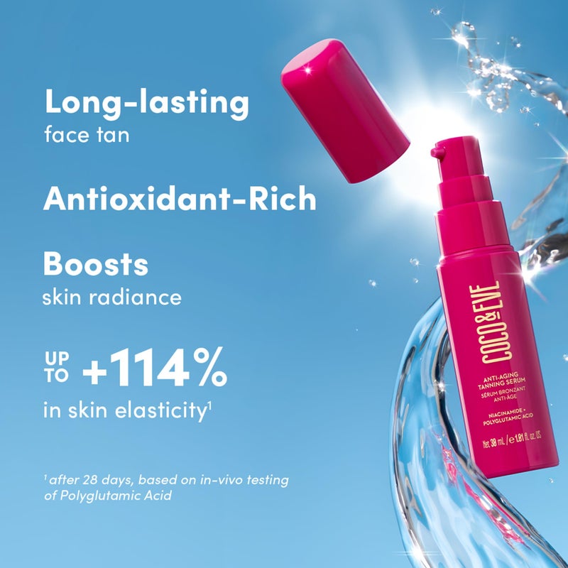 Coco & Eve Anti-Aging Tanning Serum - Face tanner with Skincare Actives for Gradual, Hydrating Glow. Natural Self Tanning Bronzer, with Niacinamide & Antioxidants for Healthy Glowing Skin (1.01 Fl Oz) - Image 4