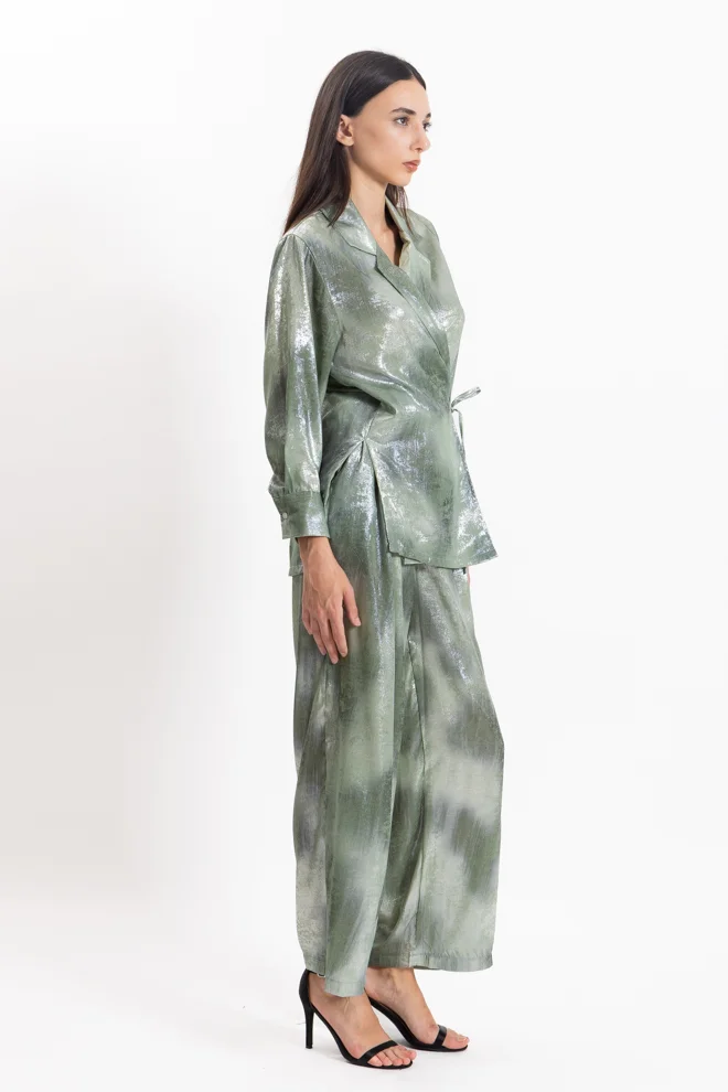 SHAPES GREEN CROSSOVER SATIN TOP SET for Women | Best Price UAE