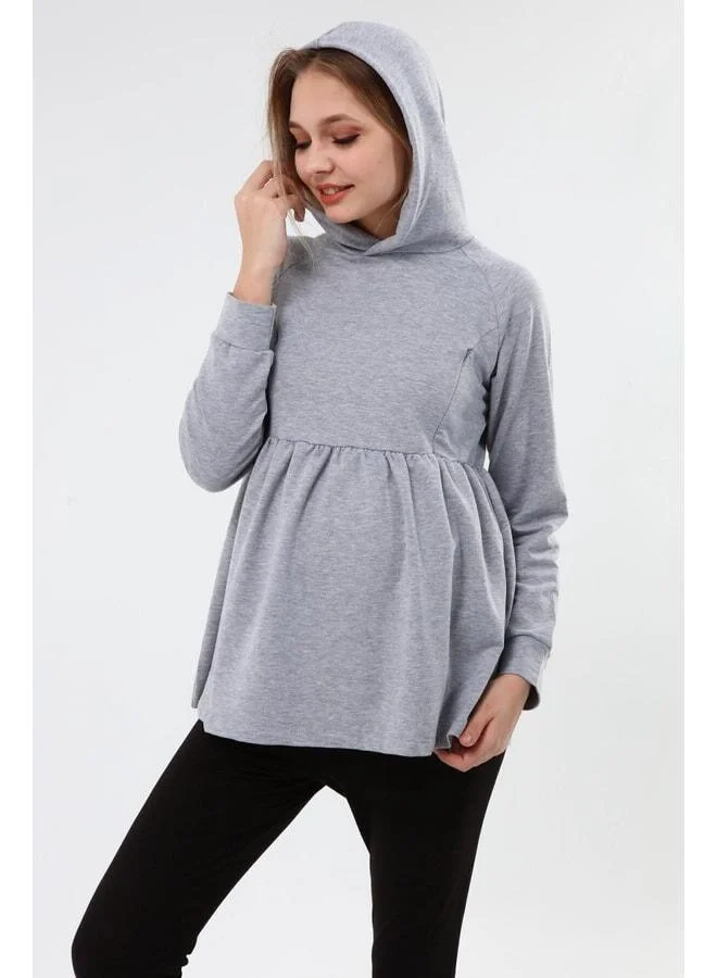 LuvmaBelly Myra4530 Pleated Zippered Breastfeeding Sweatshirt - Gray.