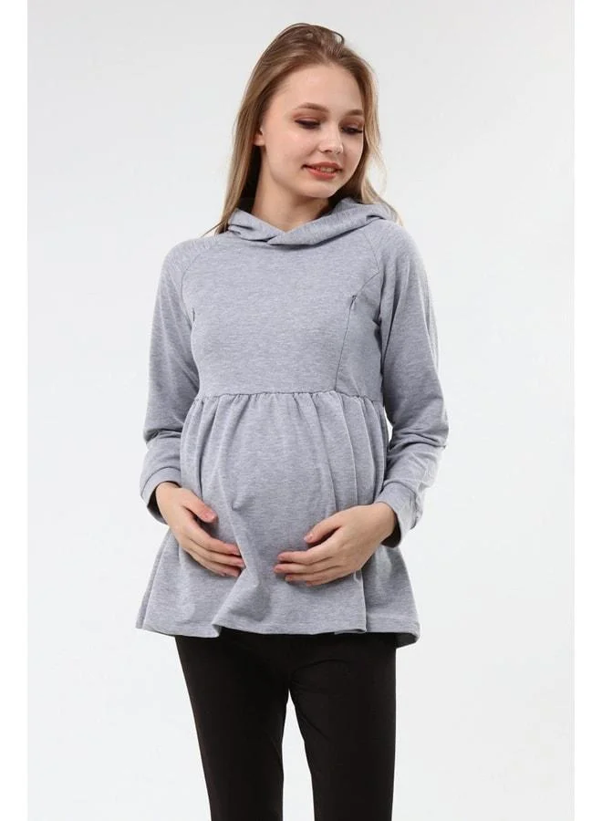 LuvmaBelly Myra4530 Pleated Zippered Breastfeeding Sweatshirt - Gray.