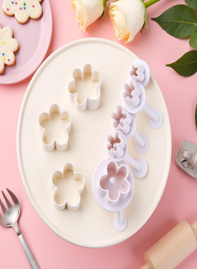WaigN 4Pcs White Flower Plunger Cookie Cutter DIY Blossom Flower Cake Fondant Mold Plastic Cake Decorating Tools Baking Accessories Cookie Cutters For Baking Plastic, Dessert and Candy Sculpting Tools - Image 5