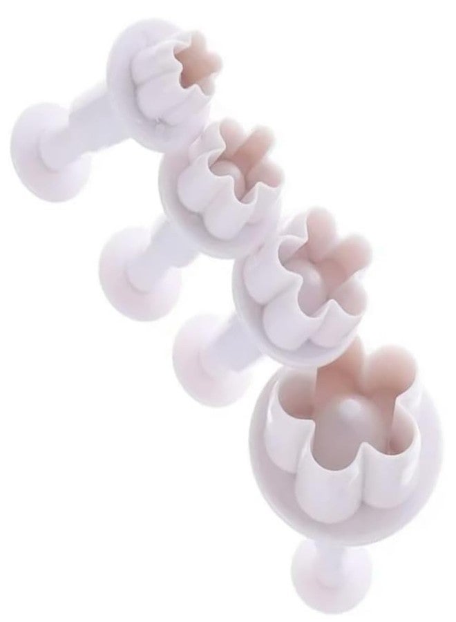 WaigN 4Pcs White Flower Plunger Cookie Cutter DIY Blossom Flower Cake Fondant Mold Plastic Cake Decorating Tools Baking Accessories Cookie Cutters For Baking Plastic, Dessert and Candy Sculpting Tools - Image 1