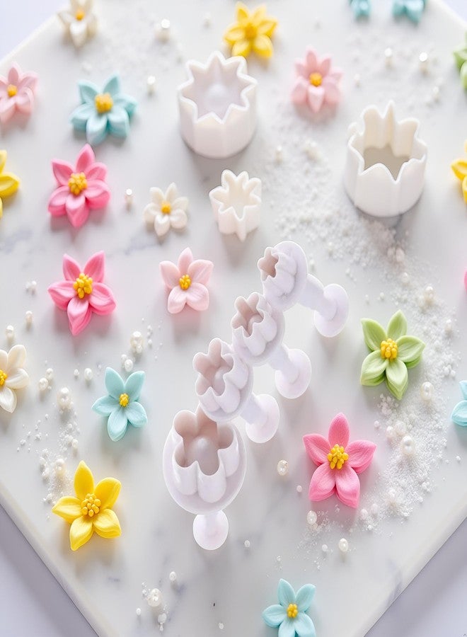 WaigN 4Pcs White Flower Plunger Cookie Cutter DIY Blossom Flower Cake Fondant Mold Plastic Cake Decorating Tools Baking Accessories Cookie Cutters For Baking Plastic, Dessert and Candy Sculpting Tools - Image 3