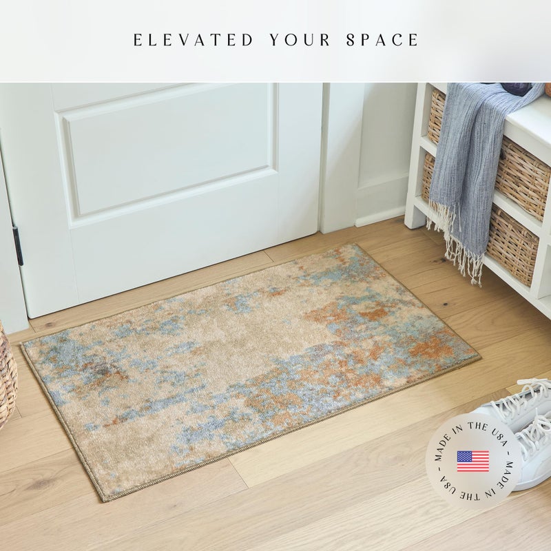 Maples Rugs Horizon Modern Abstract Area Rug - Made in USA - Washable, Non Slip Indoor Carpet for Entryway, Foyer, Kitchen, and Bathroom, 1'8 x 2'10, Desert Sand - Image 2