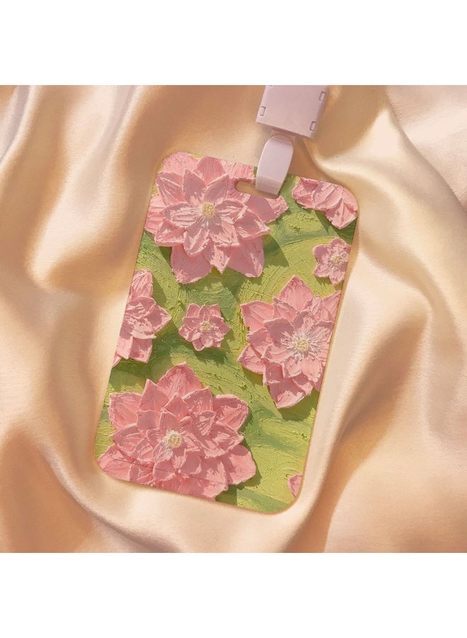 NIBEMINENT 1 - Piece Oil Painting Flowers Kpop Photo Card Holder Pendant Key Chain ID Badge Holder ID Card Holder Photo Card Protector for School ID Office ID Access Card for Women Girls