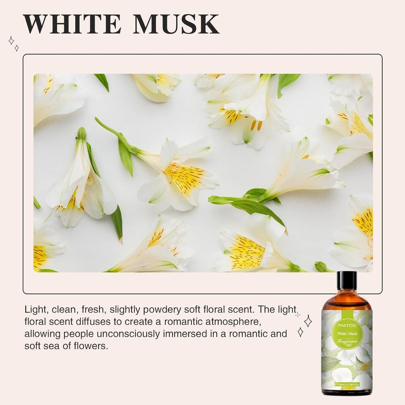 PHATOIL White Musk Fragrance Oils for Aromatherapy, Essential Oils for Diffusers for Home, Perfect for Candle Making, Soap Making and DIY Scented Products - 100ml - Image 3