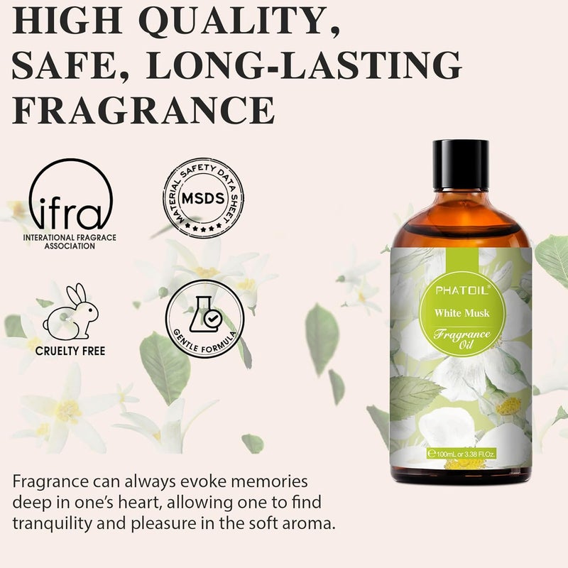 PHATOIL White Musk Fragrance Oils for Aromatherapy, Essential Oils for Diffusers for Home, Perfect for Candle Making, Soap Making and DIY Scented Products - 100ml - Image 2