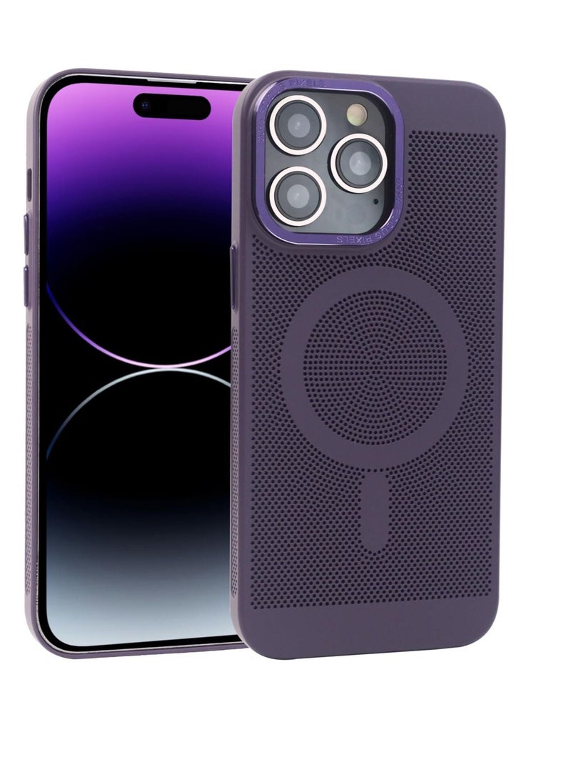 Y&D Anti-Fingerprint/Skid Cover, Heat Dissipation Case for iPhone 14 Pro Max with MagSafe Mesh Breathable Cooling Magnetic Max, Deep Purple - Image 1