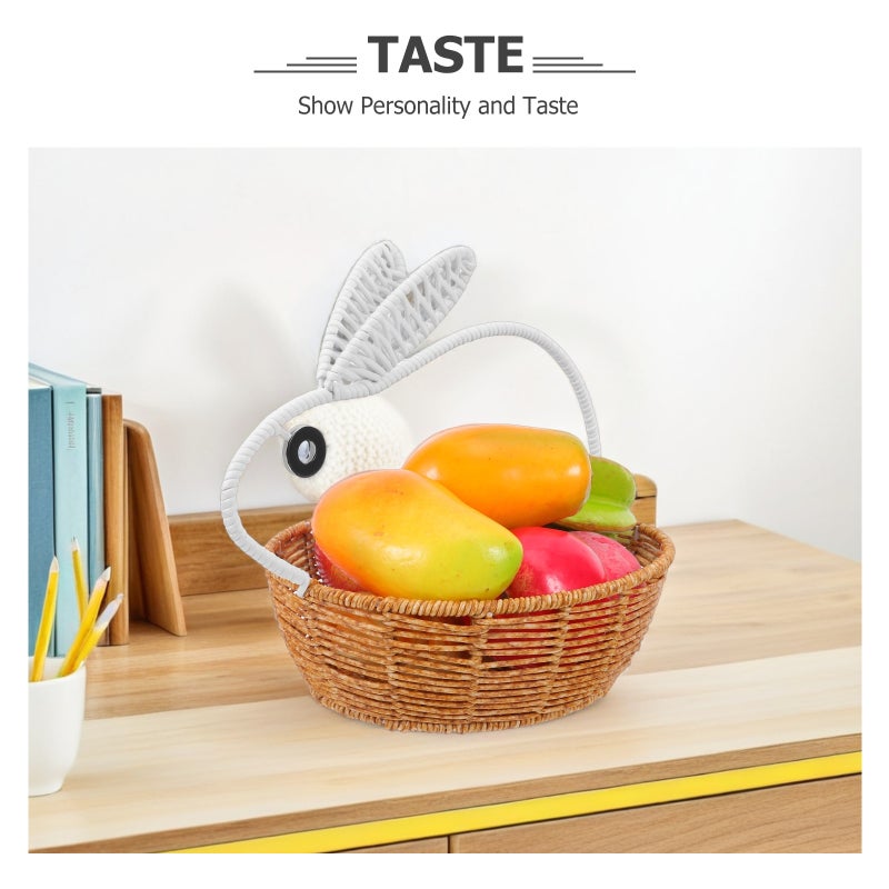 Basket with Handle - Imitation Rattan Bunny Ear Tote - Woven Candy Holder Organizer for Spring Party Decoration Classroom Storage - Image 4