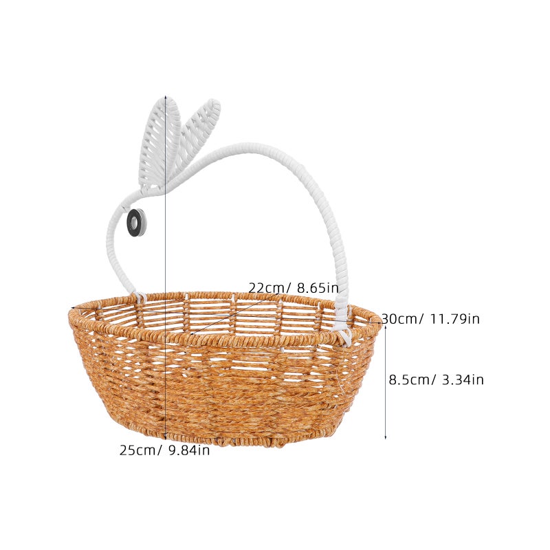 Basket with Handle - Imitation Rattan Bunny Ear Tote - Woven Candy Holder Organizer for Spring Party Decoration Classroom Storage - Image 5