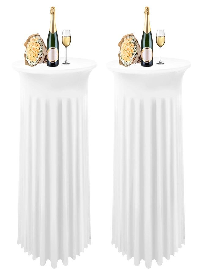Lykoow 2 Packs White Round Spandex Stretch Tablecloths with Skirt, 24x43, Upgraded Model - Fitted High Top Stretch Table Dress for Party, Wedding, Banquet - Image 1