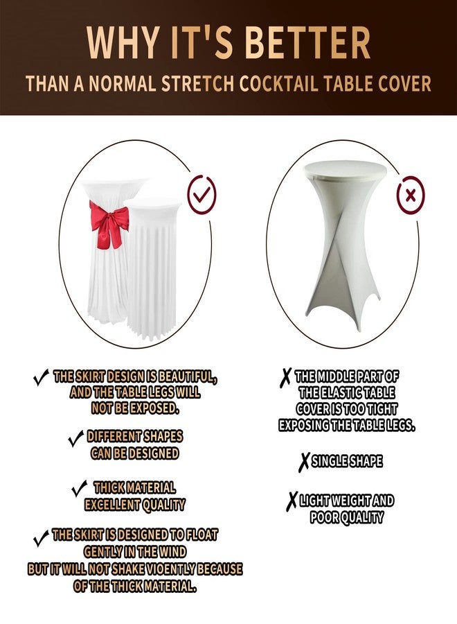 Lykoow 2 Packs White Round Spandex Stretch Tablecloths with Skirt, 24x43, Upgraded Model - Fitted High Top Stretch Table Dress for Party, Wedding, Banquet - Image 4