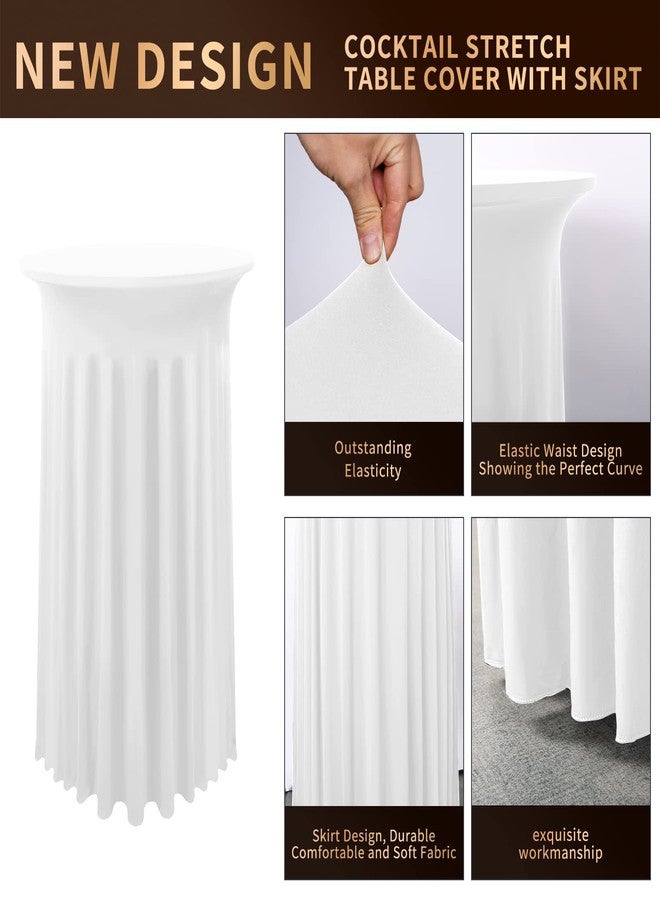 Lykoow 2 Packs White Round Spandex Stretch Tablecloths with Skirt, 24x43, Upgraded Model - Fitted High Top Stretch Table Dress for Party, Wedding, Banquet - Image 3