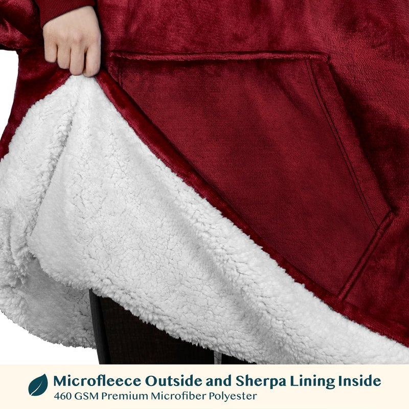 PAVILIA PAVILIA Wearable Blanket Sweatshirt for Kids Boy Girl Wine Red Burgundy Maroon  Warm Cozy Giant Blanket Hoodie  Fleece Sherpa Oversized Blanket Sweatshirt with Sleeves  Big Pocket - Image 3