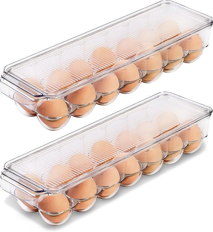 EGG CONTAINER FOR REFRIGERATOR 14 EGG CONTAINER WITH LID HANDLE EGG HOLDER FOR REFRIGERATOR EGG STORAGE PET PLASTIC EGG TRAY CLEAR PACK OF 2