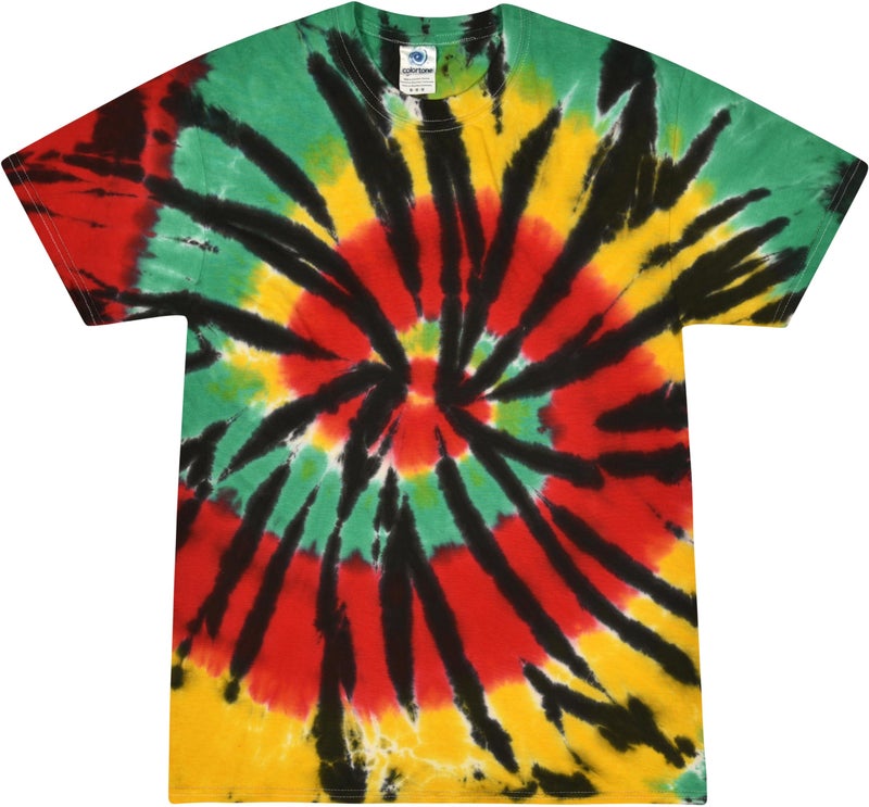 Colortone 100% Cotton Tie Dye T-Shirt for Women and Men, Large, Rasta Web - Image 1