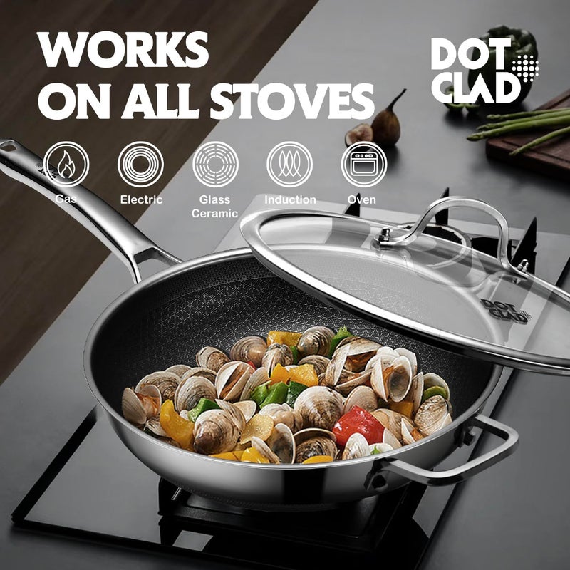 DOTCLAD Wok pan,Hybrid 12 inch Wok with Lid, PFOA Free Cookware,non stick Stainless Steel Woks & Stir-fry pans Nonstick, Dishwasher and Oven Safe, Works on Induction - Image 4