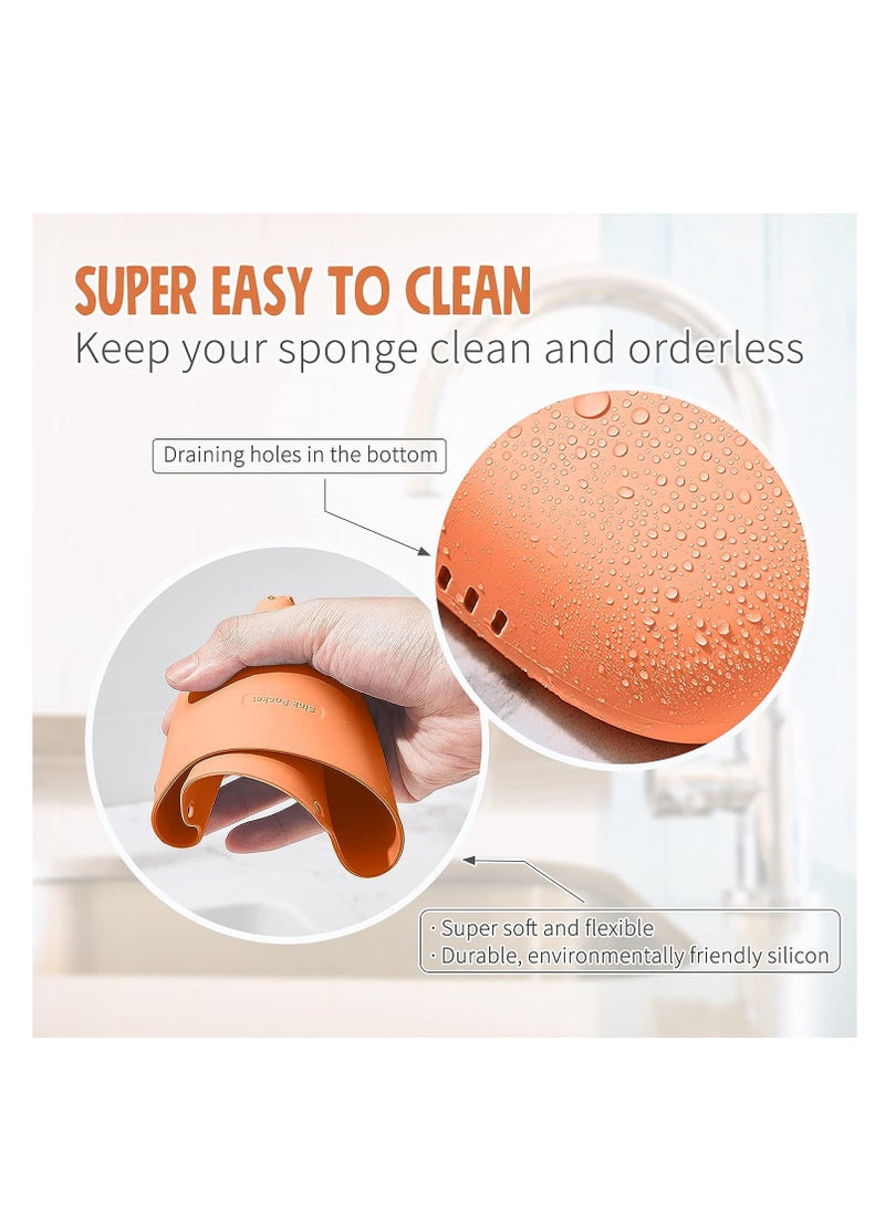 KASTWAVE 2 Pcs Silicone Sponge Holder, Sink Hanging Basket Drainer for Kitchen Sink, Soap Holder No Installation Needed Kitchen Sink Caddy for Kitchen Sink Organizer, Green and Orange - Image 3