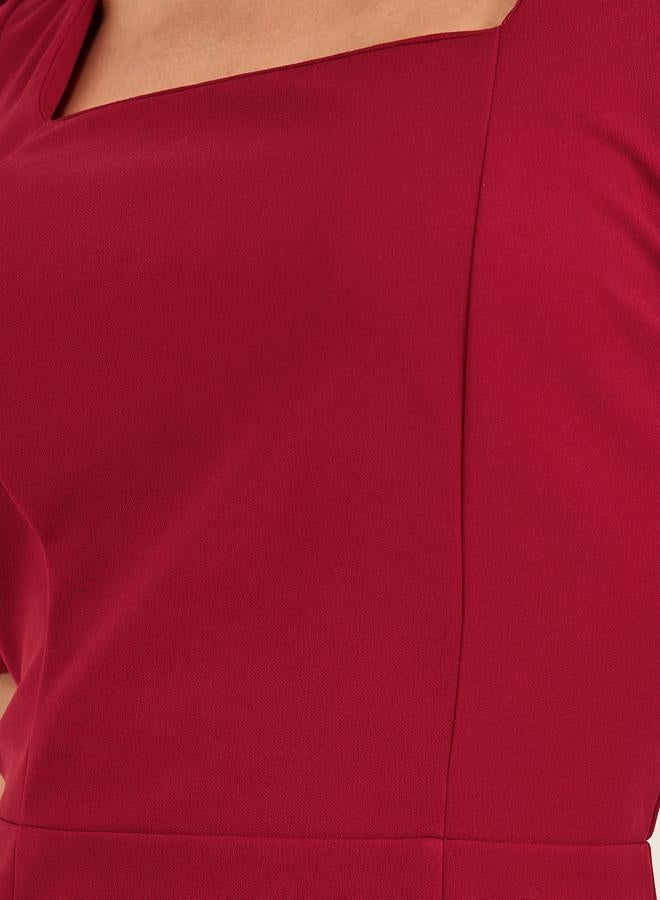 Take Two Square Neck Puff Sleeve Mermaid Hem Midi Dress - Image 5