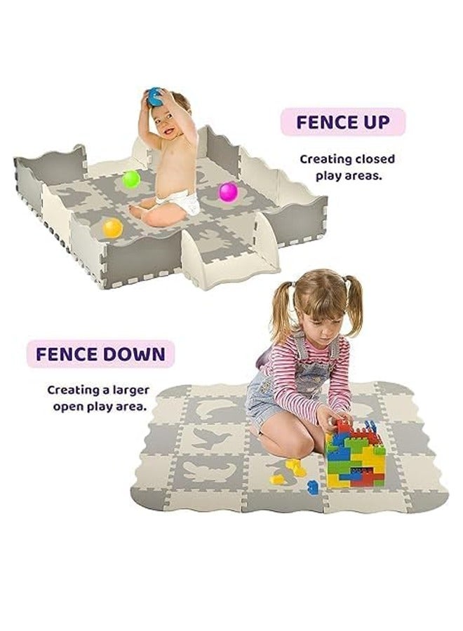XiuWoo Foam Play Mat for Kids，25Pcs Square Interlocking Puzzle Floor Mat，Baby Play Mat Floor Mat Foam Puzzle Playmat for Toddlers with Fence -  - Image 3