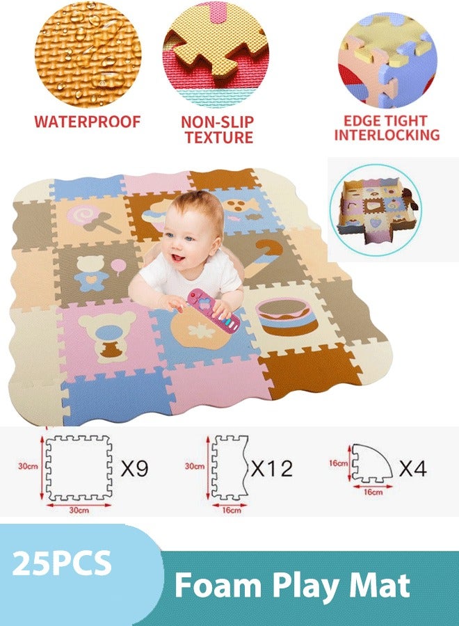 XiuWoo Foam Play Mat for Kids，25Pcs Square Interlocking Puzzle Floor Mat，Baby Play Mat Floor Mat Foam Puzzle Playmat for Toddlers with Fence -  - Image 1