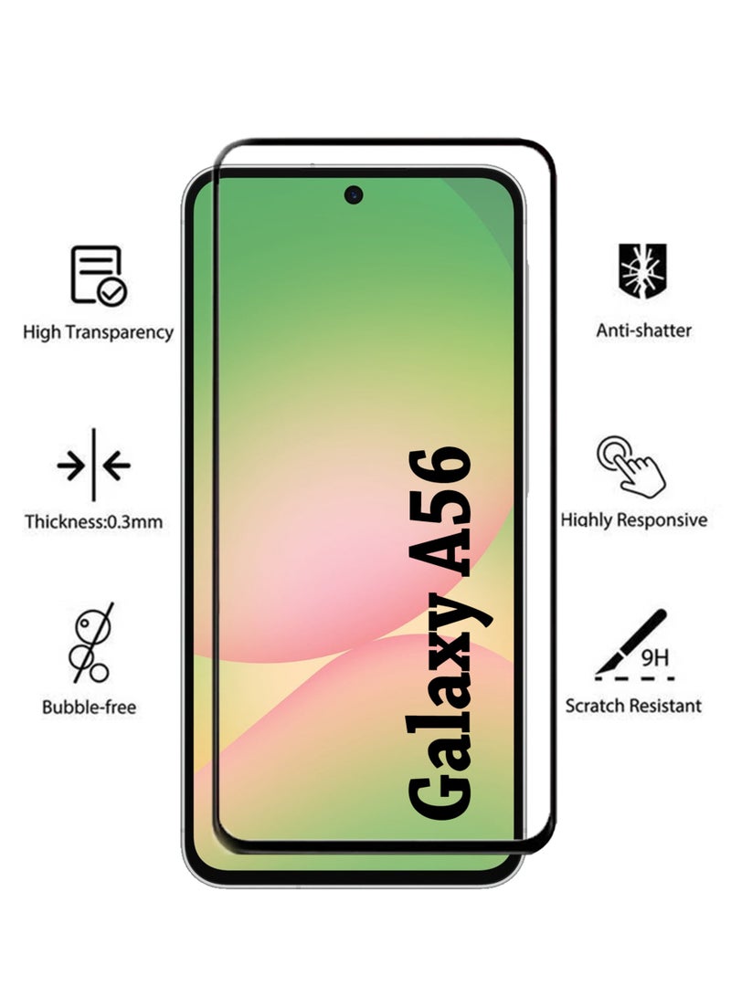 Samsung Galaxy A56 Screen Protector | Tempered Glass Compatible with Samsung Galaxy A56 | Screen Protector Full HD Quality Tempered Glass Anti-Scratch Edge to Edge Coverage with Easy Installation Kit - Black  - Image 2