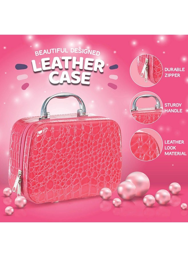 Prextex - Girls Pretend Makeup Set 21 Pcs Pretend Play Cosmetic Beauty Makeup Set With Cute Pink Leather Look Cosmetic Case For Little Girls Realistic Kids Makeup Set. - Image 1